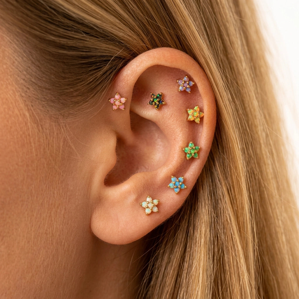 Violet Flame Opal Jasmine Flower Flat Back Stud