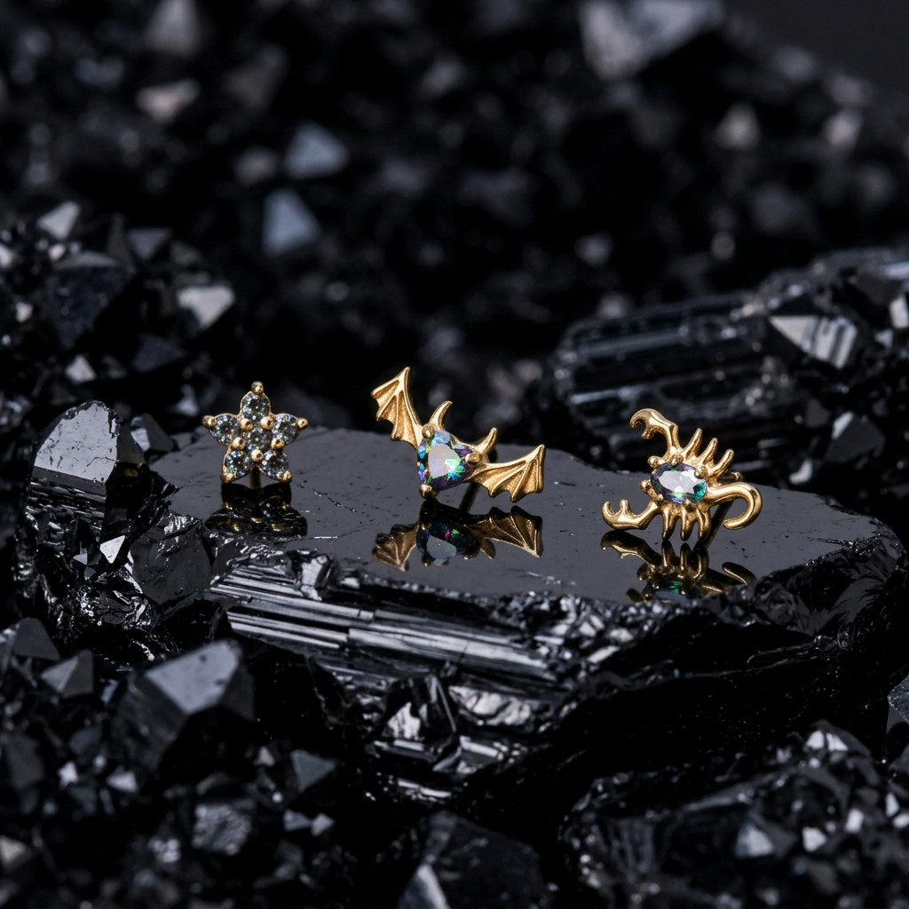 Titanium Hreremus Dark Iridescent Bat Stud