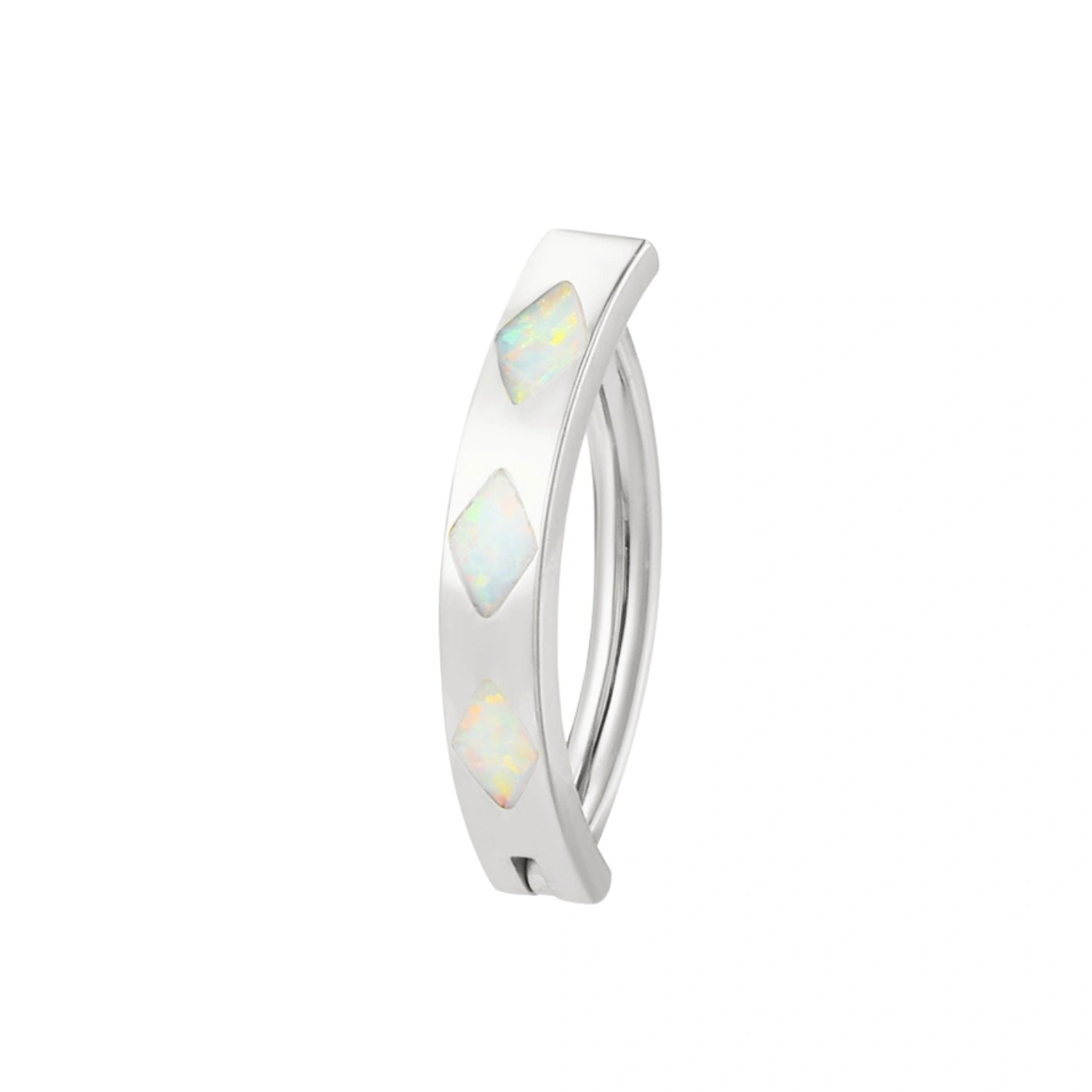 Solid Titanium White Opal Belly Ring