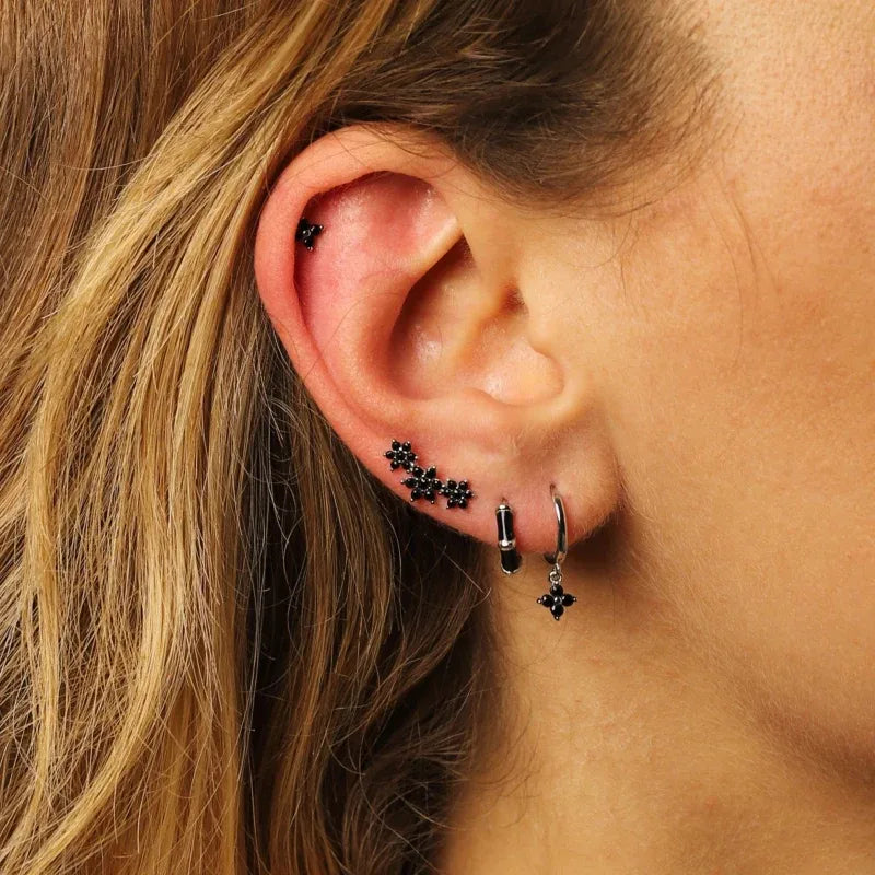 Alaiya Black Onyx Four-Leaf Clover Hoop Earrings