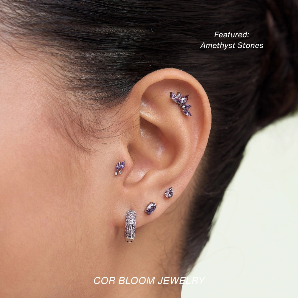Titanium Aphrodite Amethyst Crown Push Pin Flat Back Stud