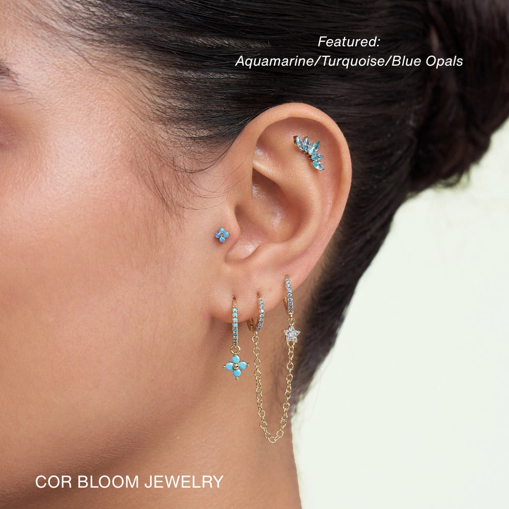Aleena Pave Star Chain Earring - Blue Sapphire