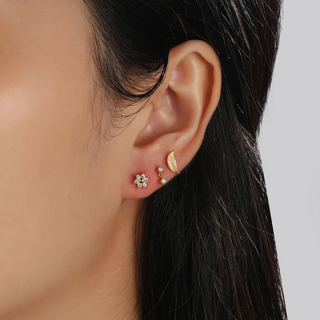 Petit Simple Leaf Flat Back Earring&Nature-inspired Hypoallergenic Studs