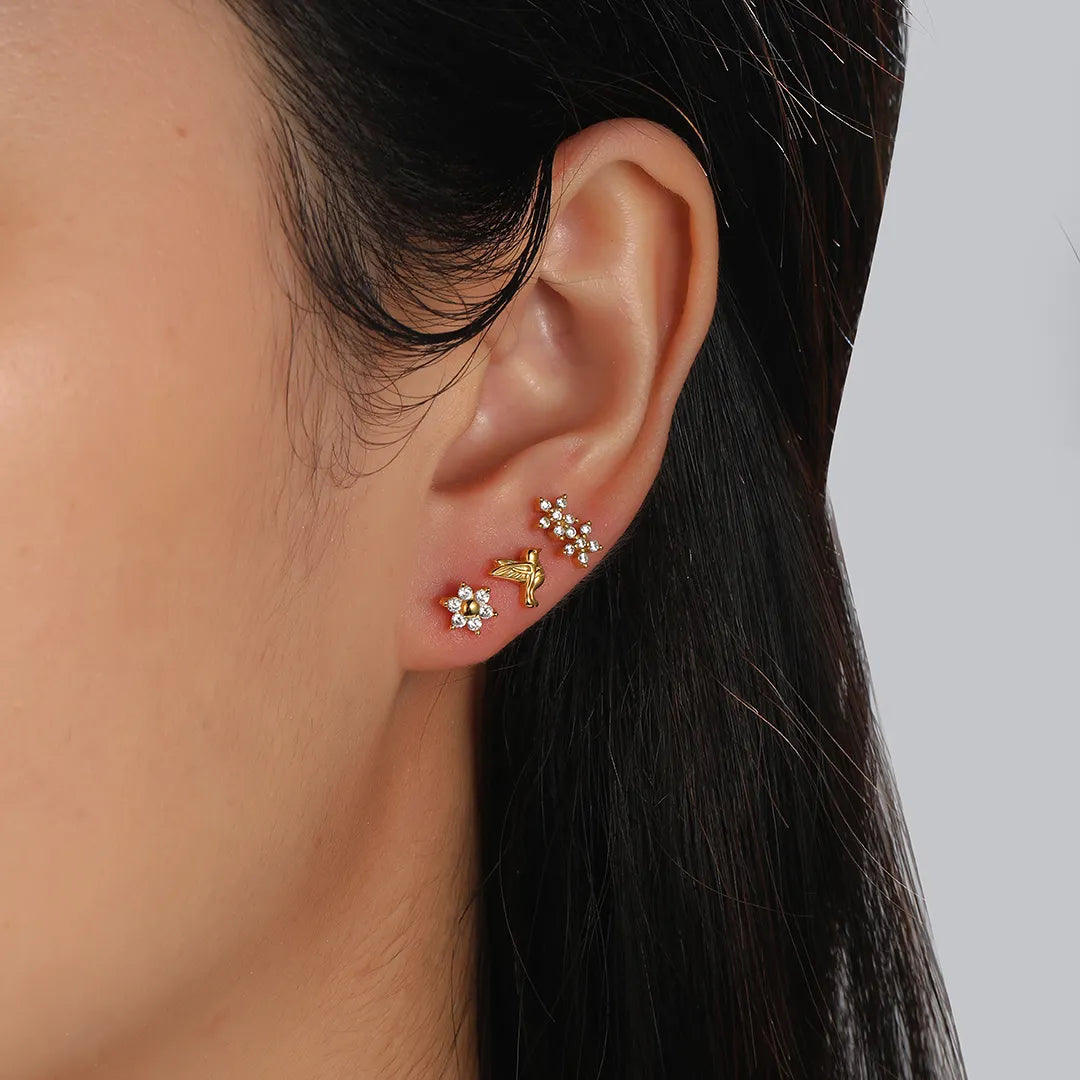 Crystal Flower Flat Back Stud Earring (18G)