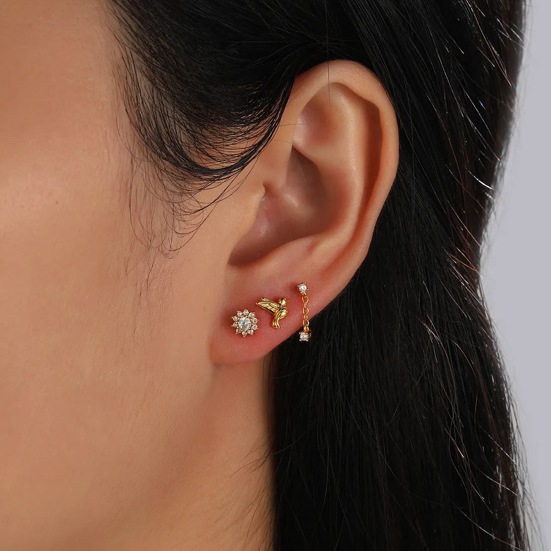 Mini Dangle Chain Duo Diamond Flat Back Earring (18G)