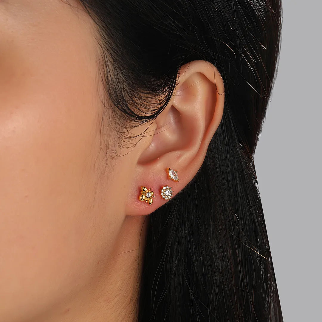 Diamond Sunflower Flat Back Stud Earring (18G)