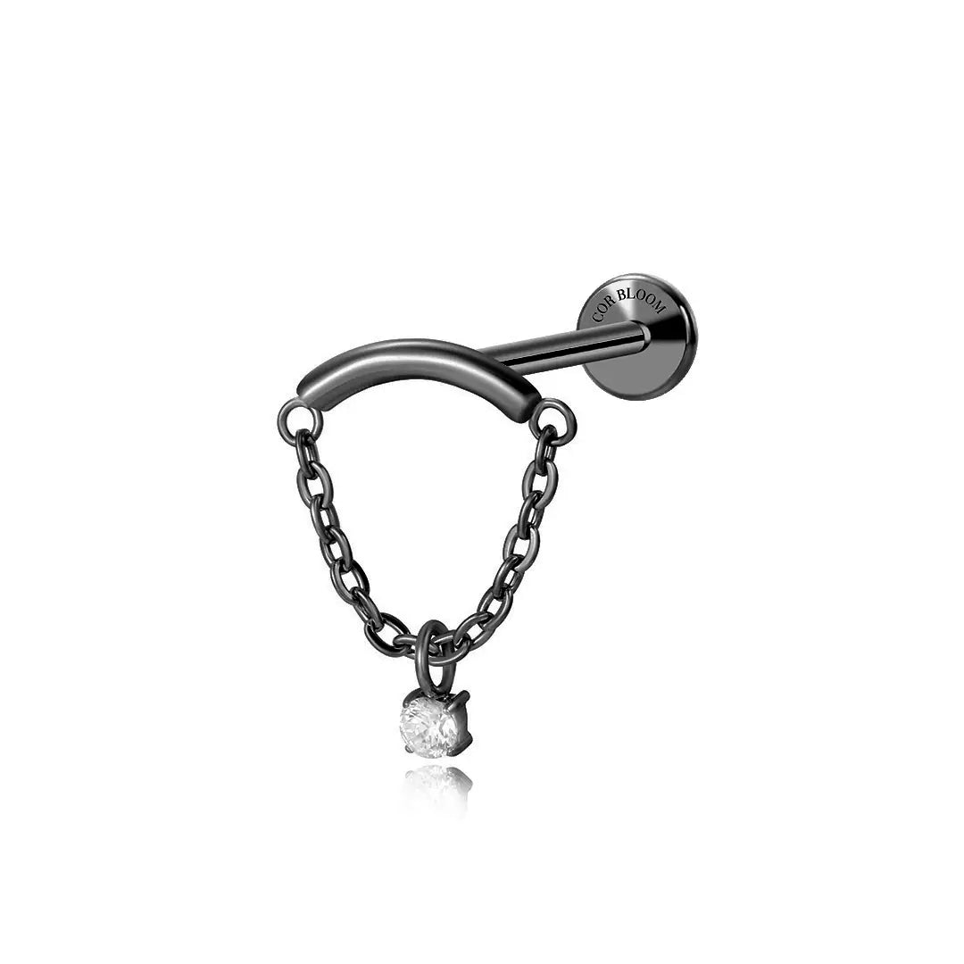 Titanium Dangling Square Crystal Hidden Helix Stud