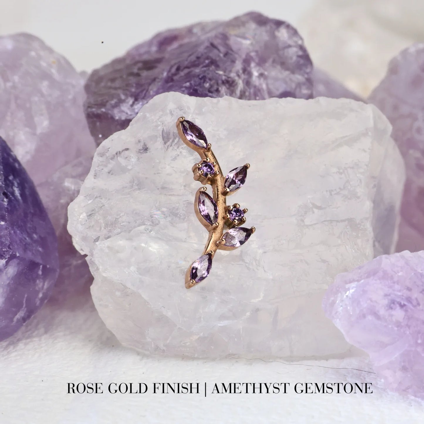 Dainty Amethyst Climbing Leaf Piercing Stud