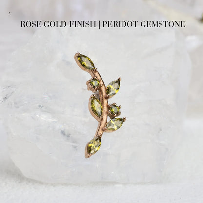 Dainty Peridot Leaf Climbing Piercing Stud