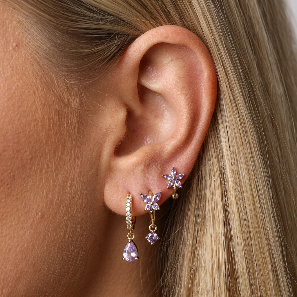 Nefeli Amethyst Butterfly Huggie Earrings