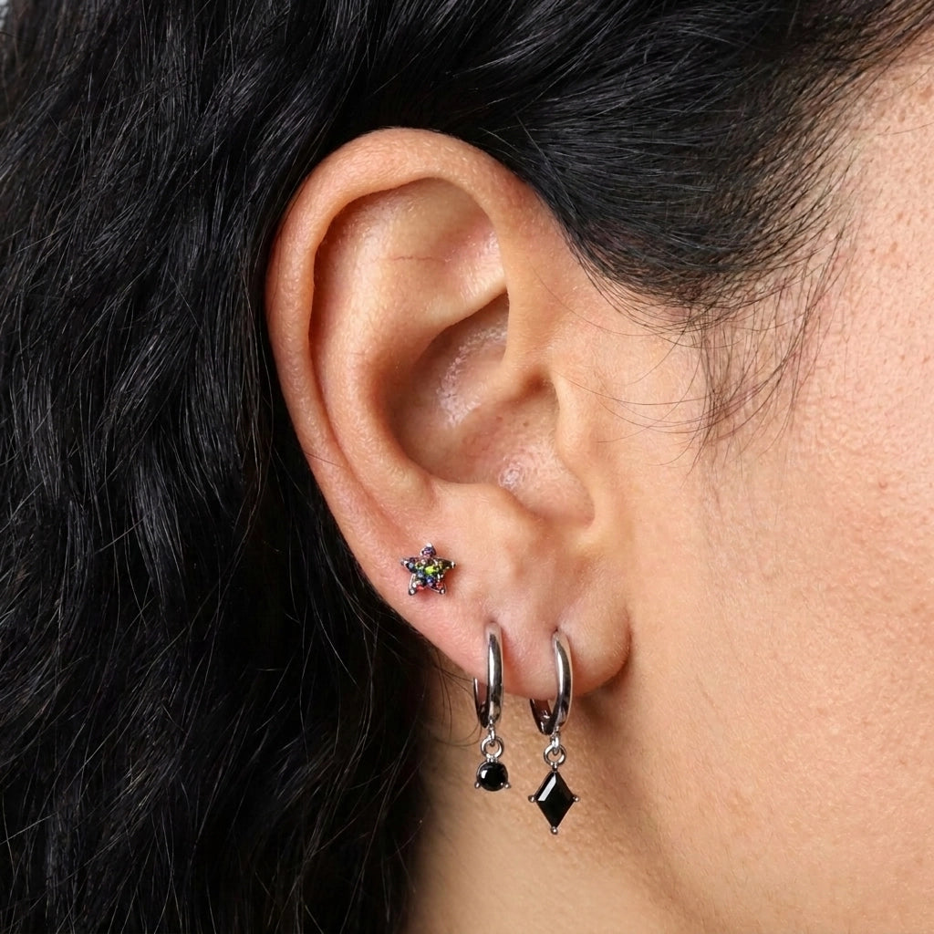 Elsa Black Onyx Mini Bling Hoop Earrings