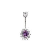 Titanium Sunflower Belly Ring - Amethyst