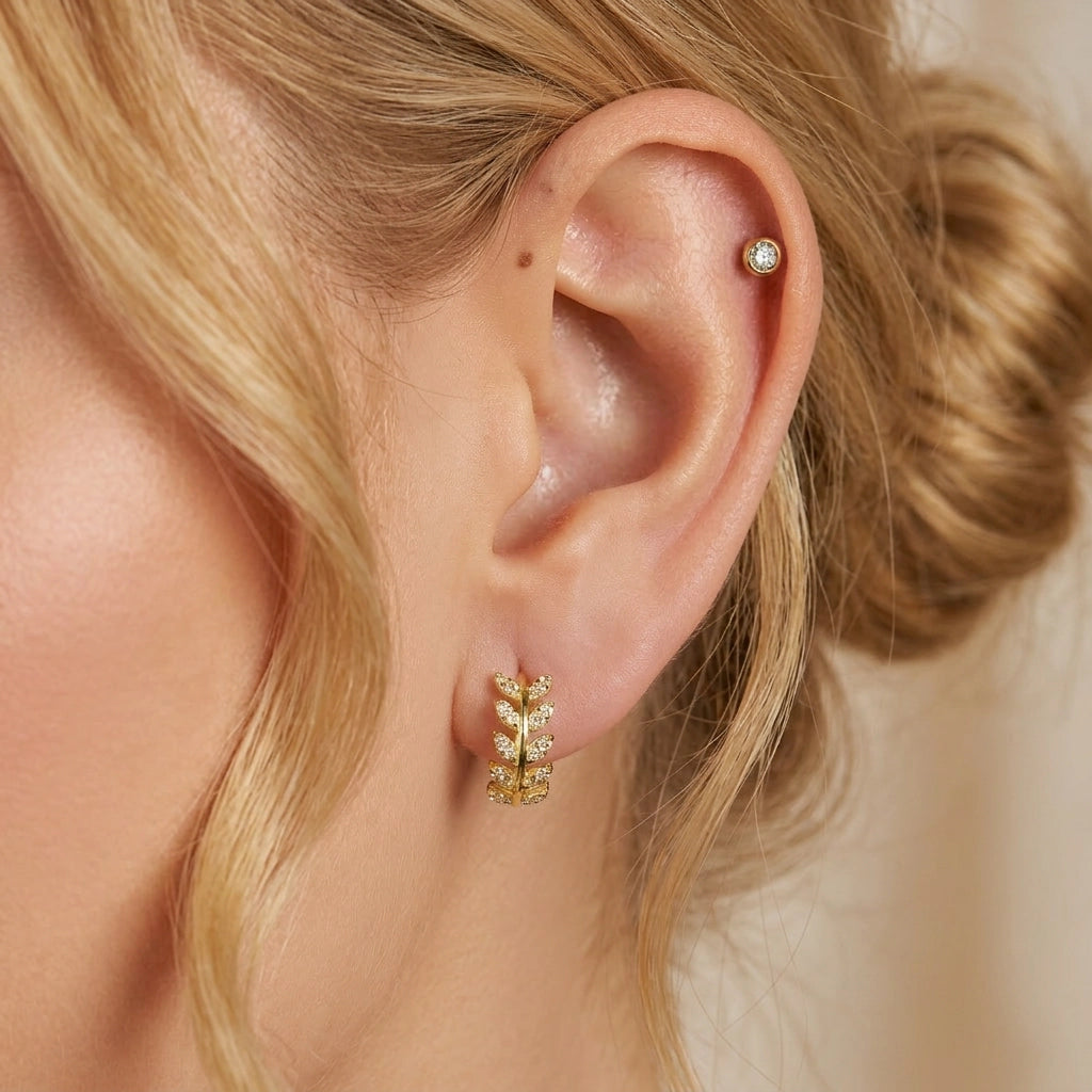 Sparkling Leaf Huggie Earrings