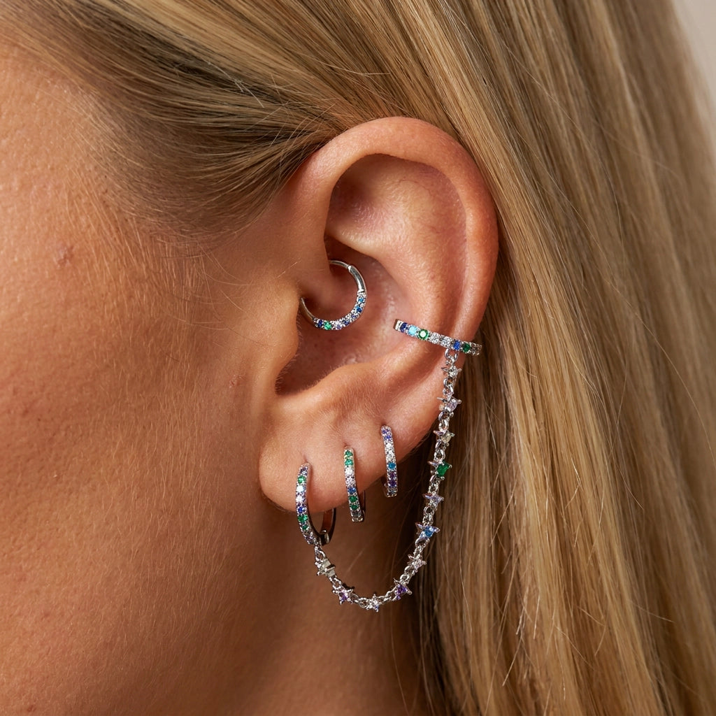 Abrielle Sparkling Chain Earring - Rainbow