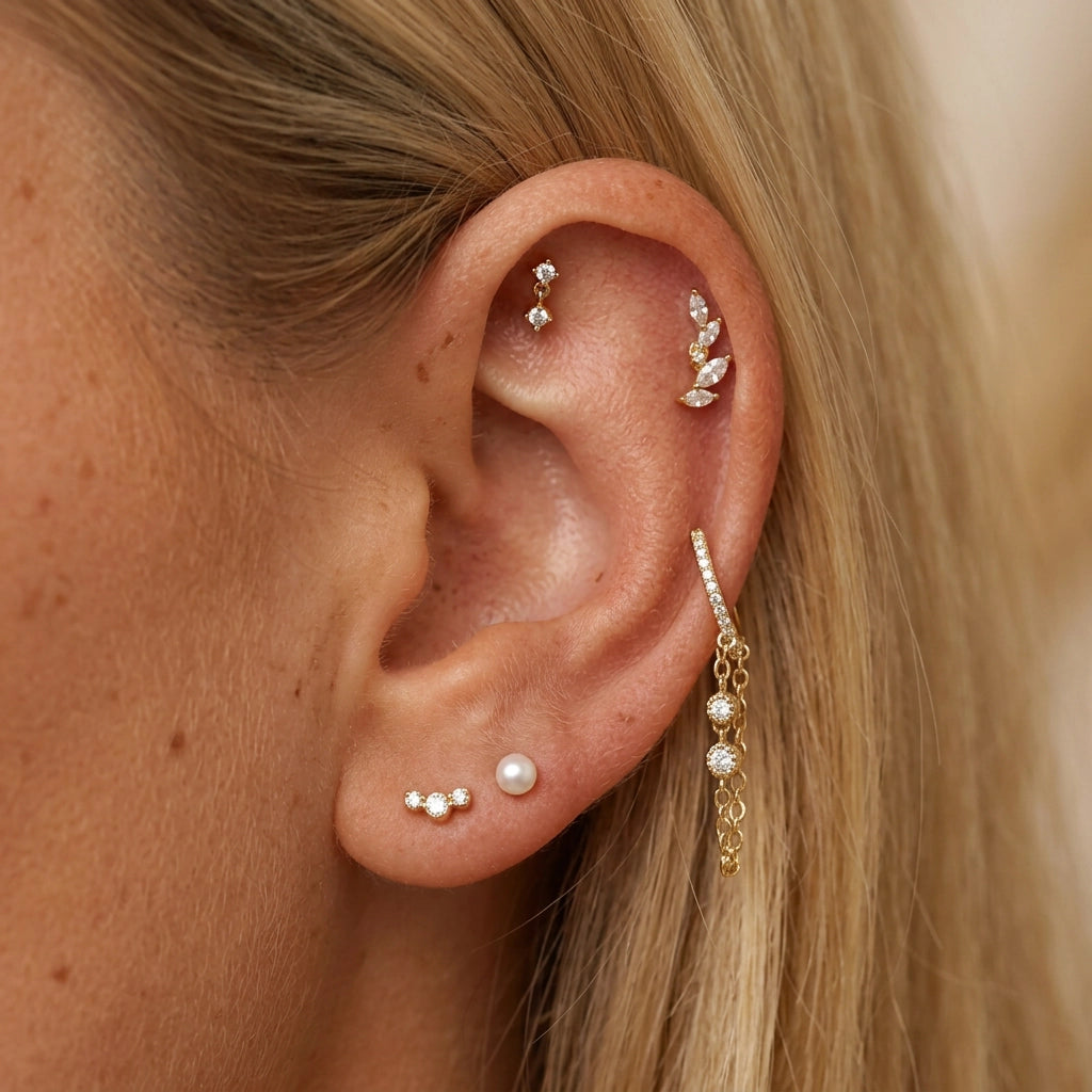 Crystal Leaf Flat Back Stud (2-Segment Design)