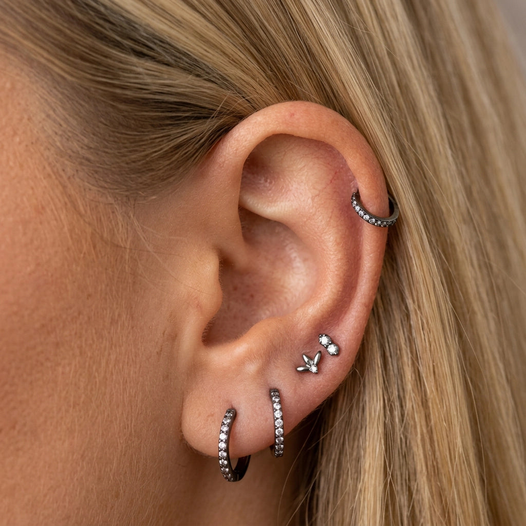 Black Pave Hoop Earring (20G)