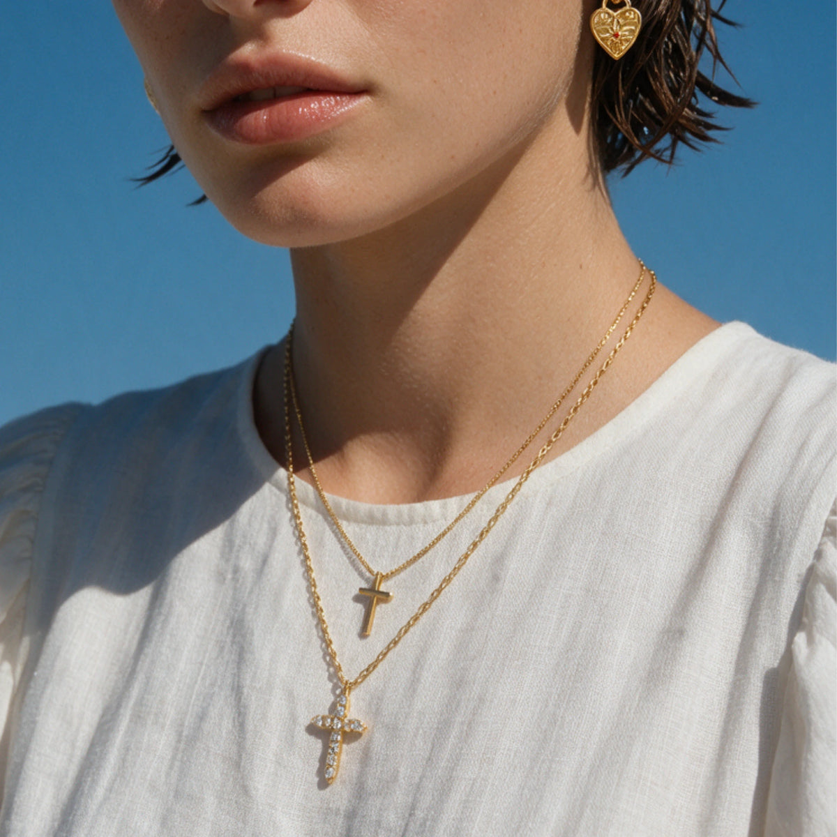 Duo Cross Layered Necklace Set