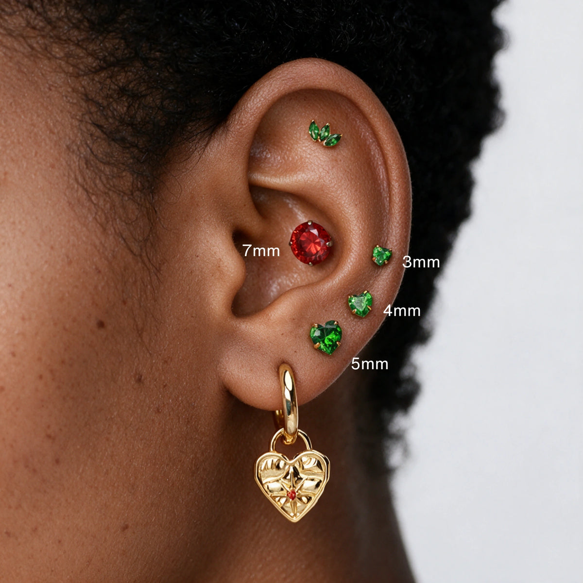 Titanium Eleni Multisize Red Garnet Stud (Threaded)
