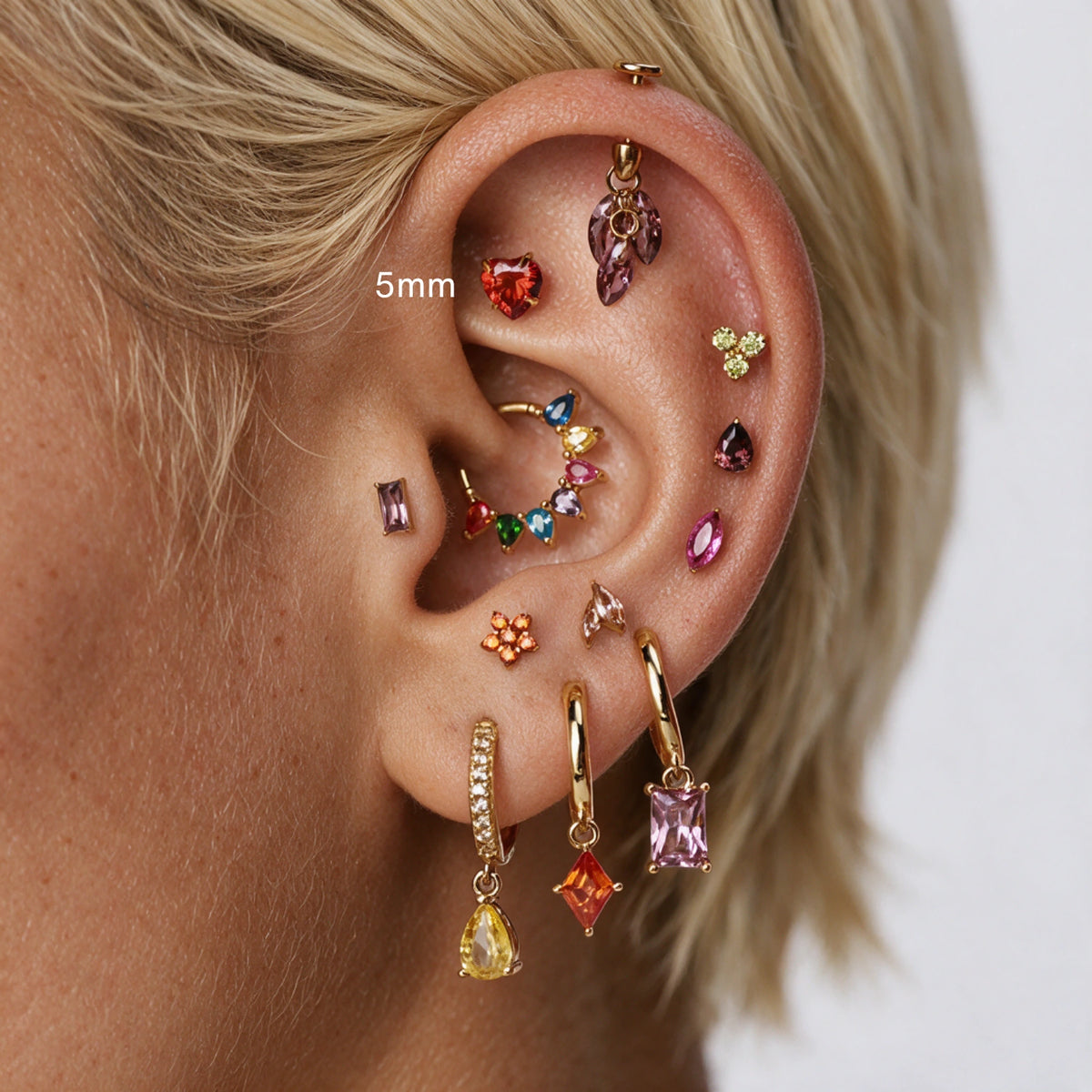 Titanium Spiro Multisize Red Garnet Heart-Cut Stud (Push Pin)