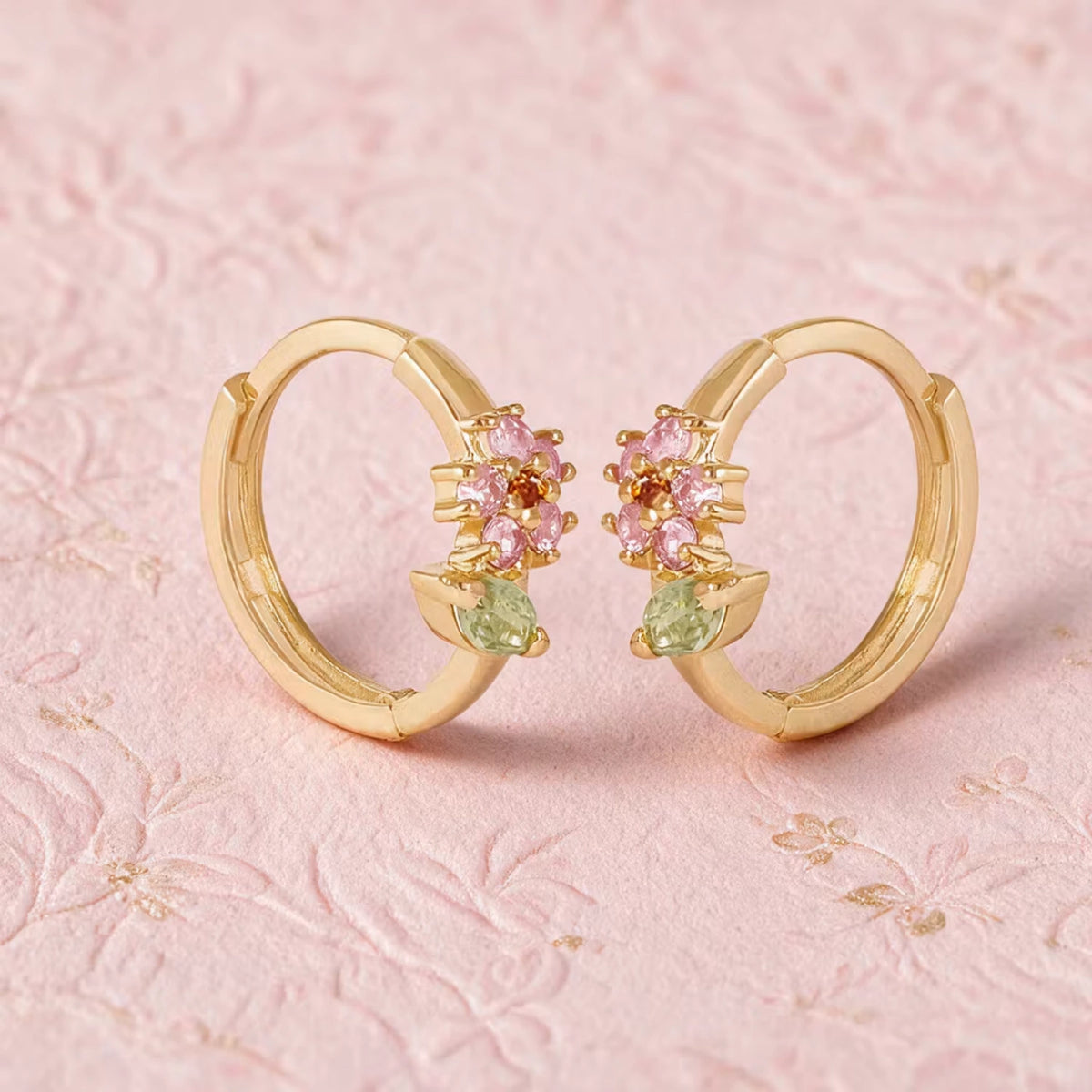 Rosy Flower Hoop Earrings