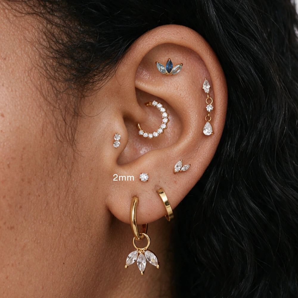 Titanium Lucia Multisize White CZ Push Pin Stud - Gold
