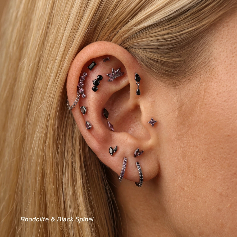 Titanium Aretha Small Rhodolite Four-Leaf Clover Stud