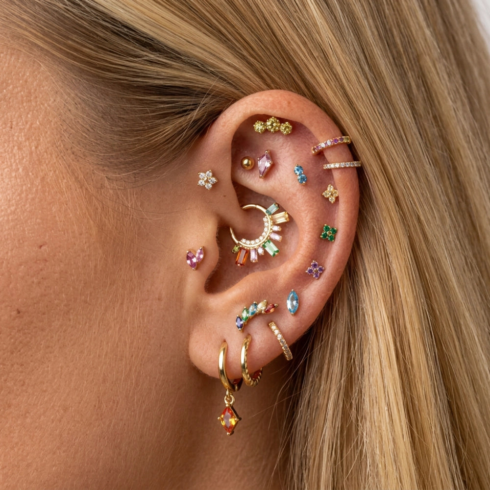 Titanium Elpis Yellow Citrine Trinity Cluster Flat Back Stud