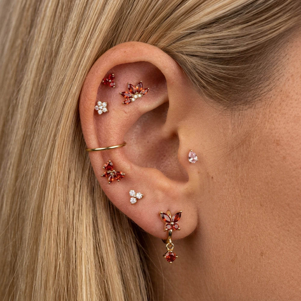 Titanium Athina Mini Red Garnet Triangle Flat Back Stud