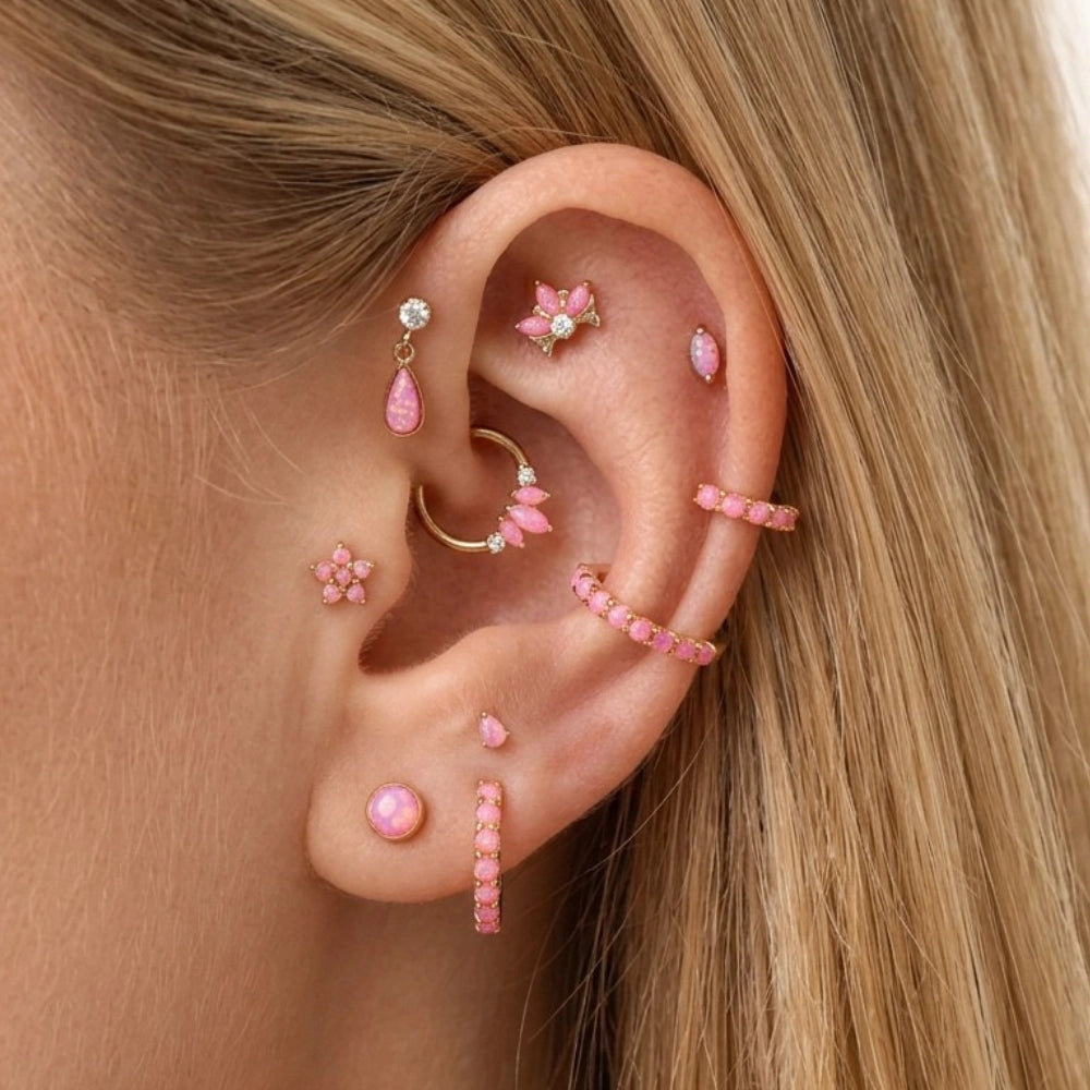 Pink Opal Jasmine Flower Flat Back Stud