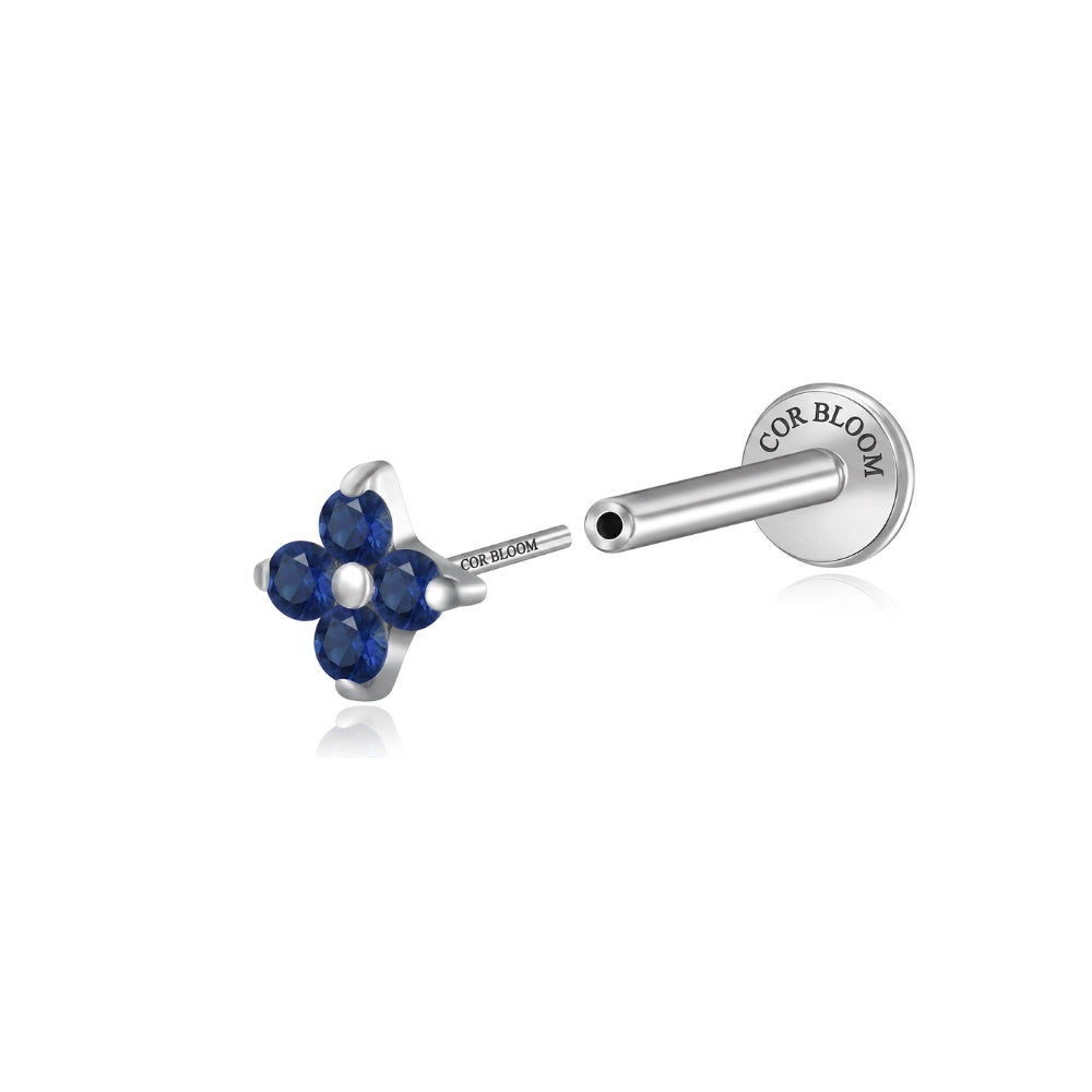 Titanium Aretha Small Blue Sapphire Four-Leaf Clover Stud
