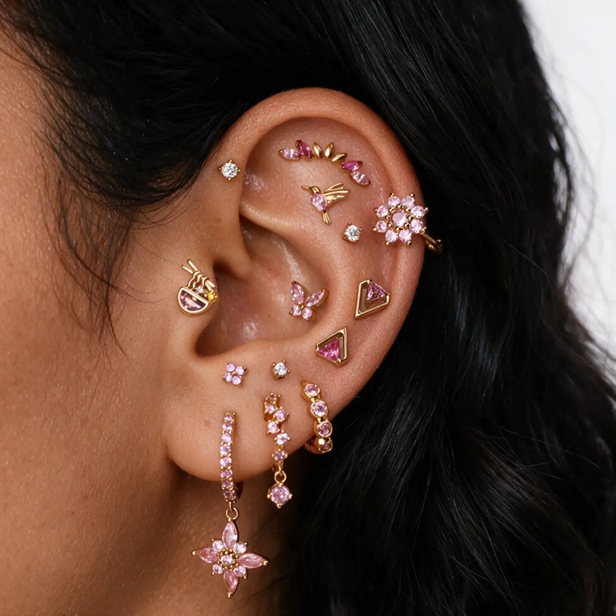 Titanium Aretha Pink & Ruby Four-Clover Stud