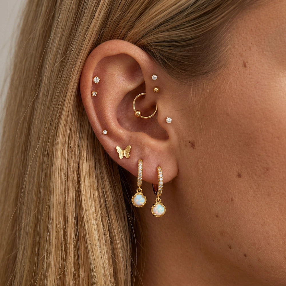 Athena Sparkling White Opal Hoop Earrings