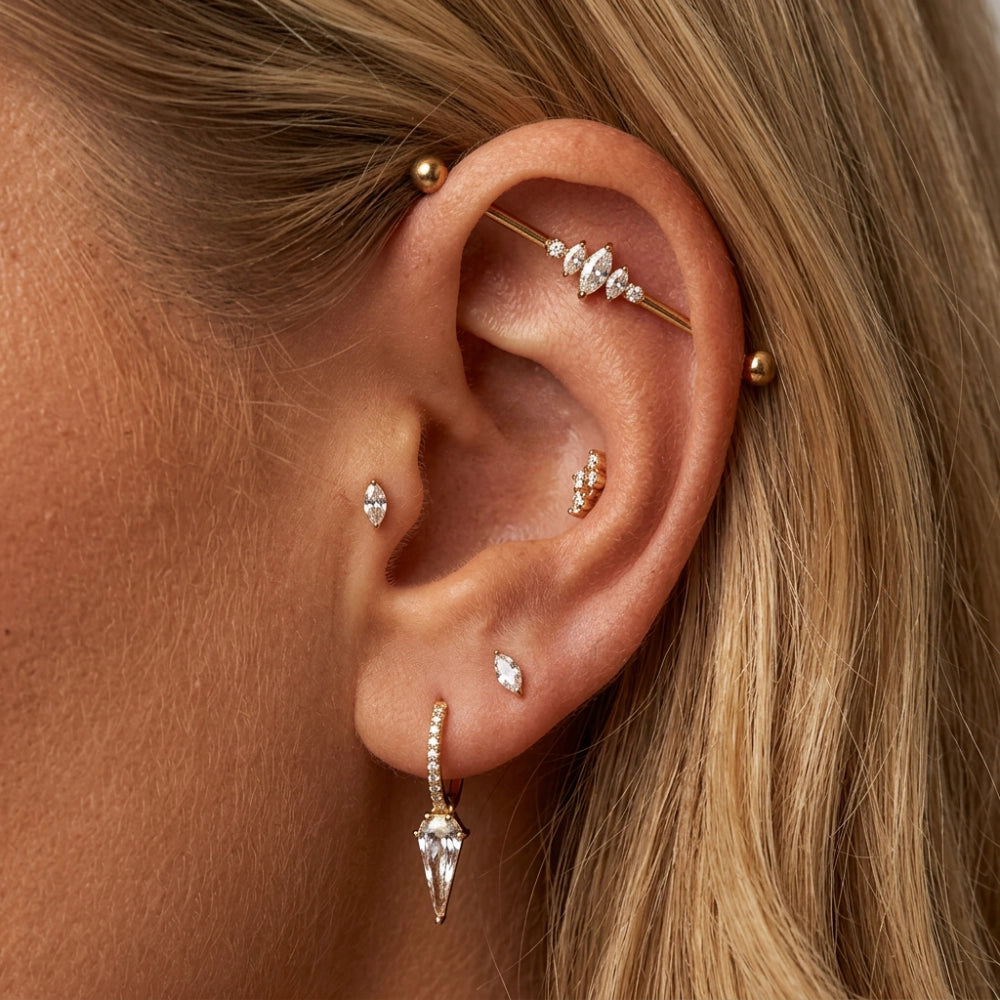 Titanium Elynn White Crystal Marquise Stud