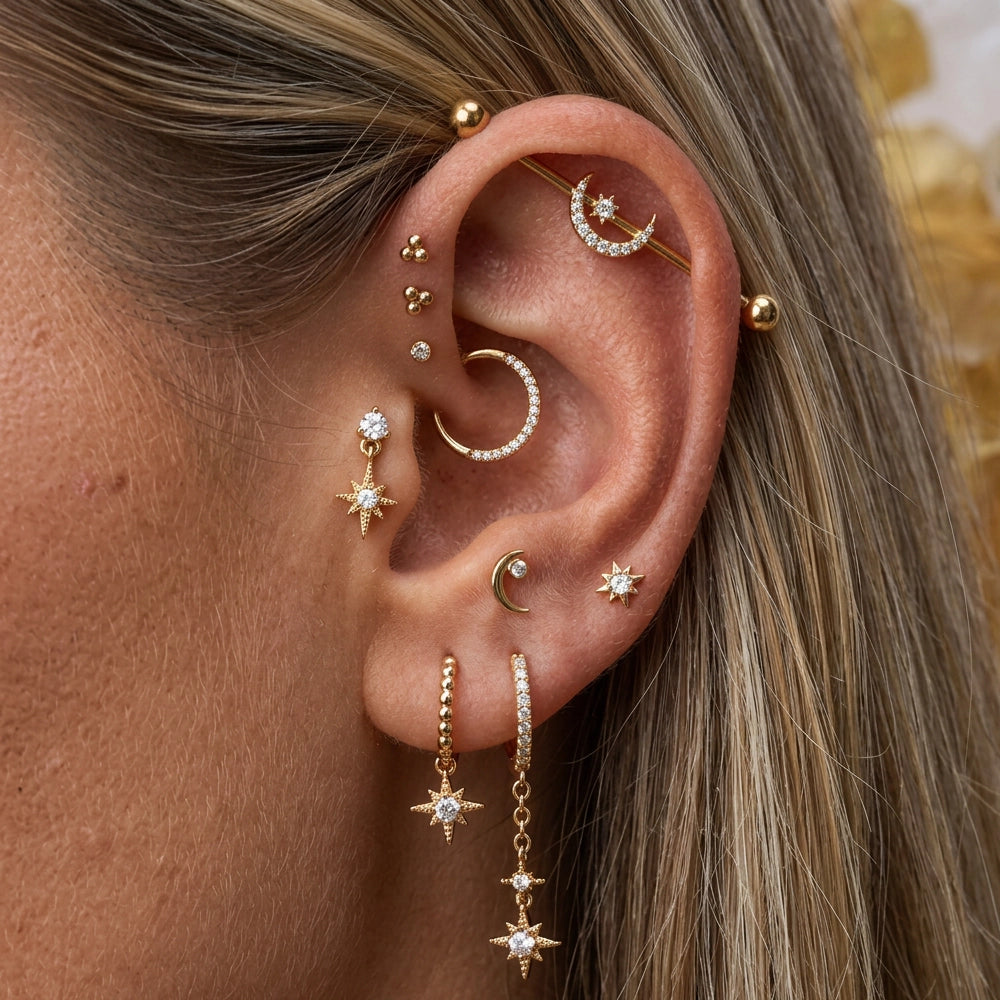 Titanium Alkmini Simple Diamond Moon Flat Back Stud