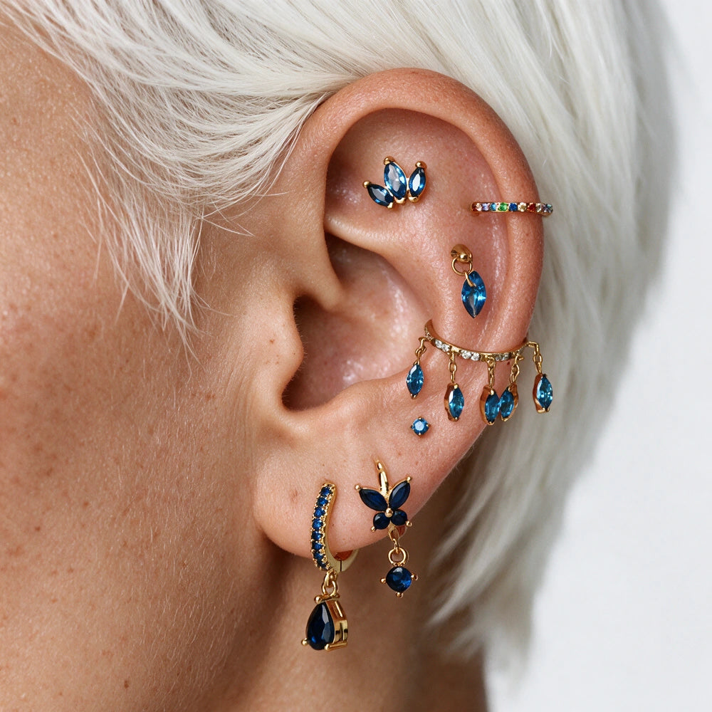 Myla Blue Sapphire Three-Petal Flat Back Stud