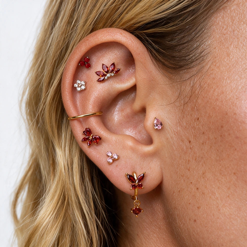 Borchiina per piercing a fiore con piccolo diamante, in titanio