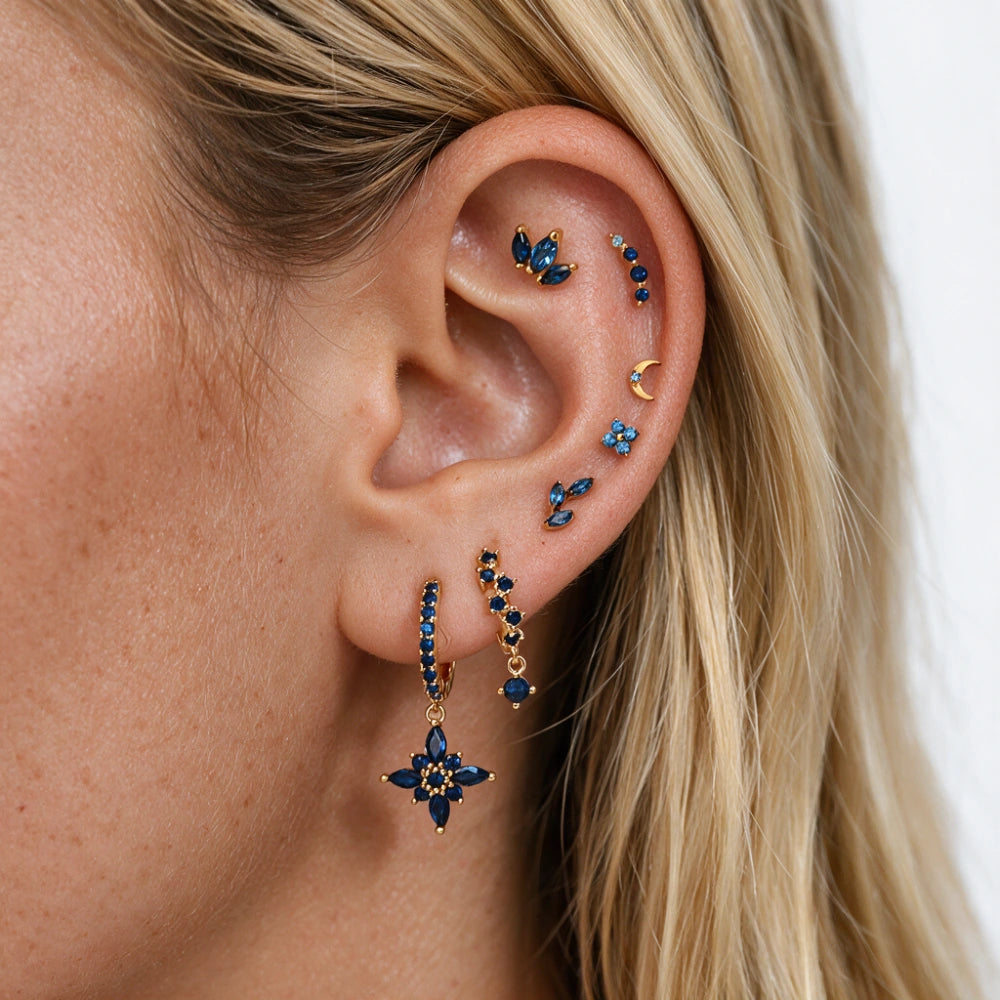 Myla Blue Sapphire Three-Petal Flat Back Stud