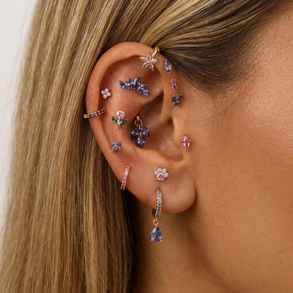 Tanzanite - Titanium Floating Plume Flat Back Earring | Vertical Helix Stud