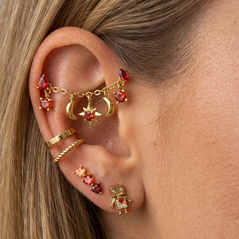 Iyla Red Garnet Guiding Star & Crescent Moon Chain Attachment