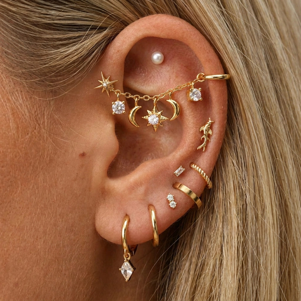 Iyla Guiding Star & Crescent Moon Chain Attachment •  Helix Dangling Chain