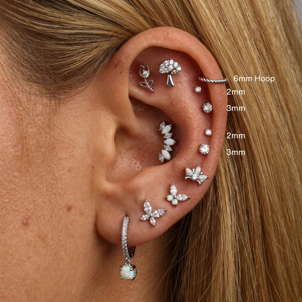 Titanium Multisize White CZ Push Pin Stud - Silver