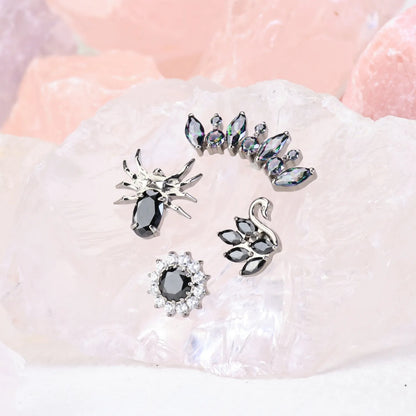 Titanium Black Gemstone Sunflower Flat Back Stud