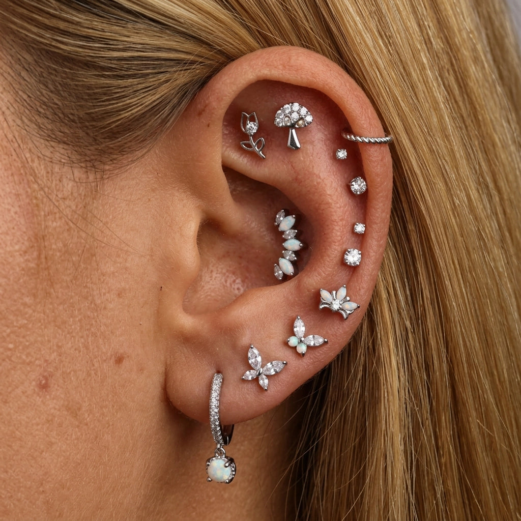 Titanium Ariadne 7-Petal Opal Flat Back Stud