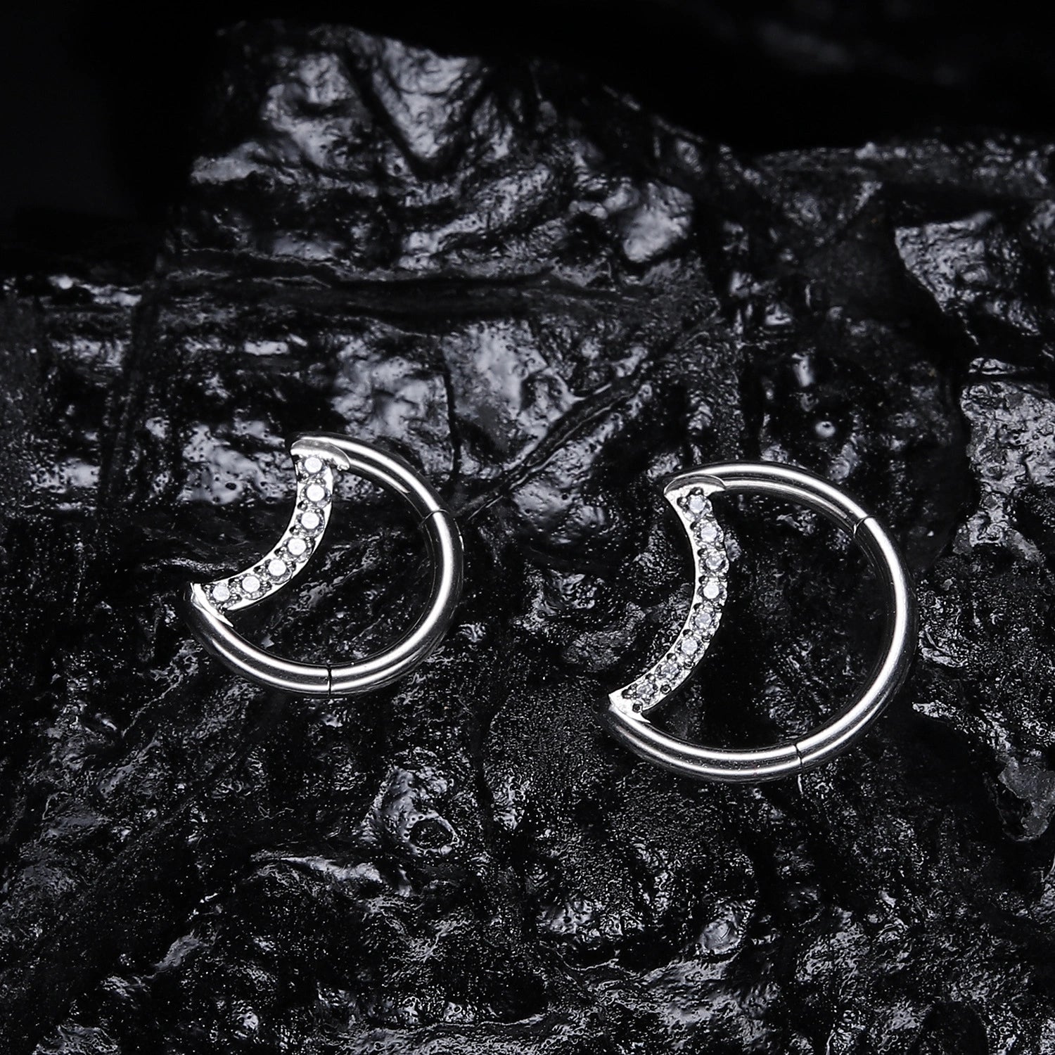 Solid Titanium Essential CZ Pave Luna Clicker