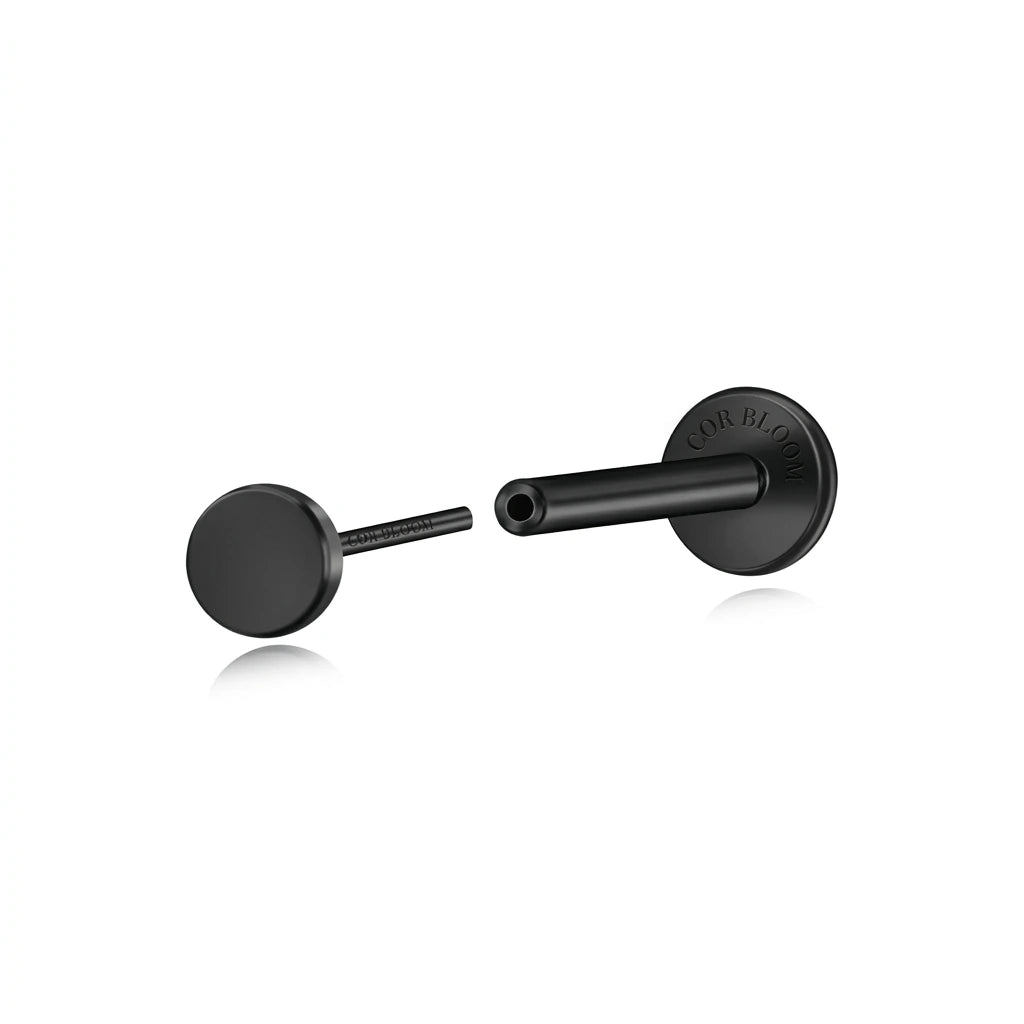 Titanium Minimal Solid Round Disc Push Pin Flat Back Stud
