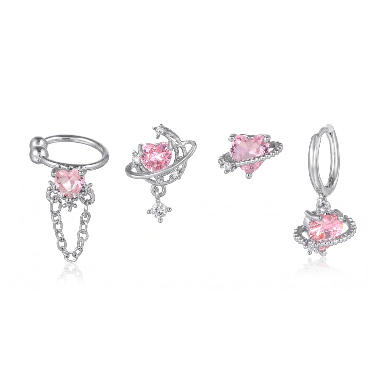 Pink Heart Earring Set