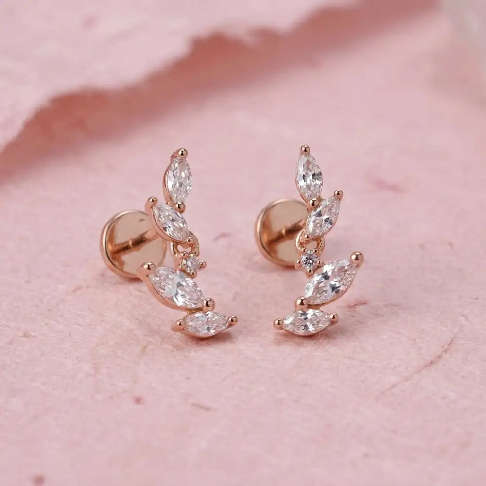 Crystal Leaf Flat Back Stud (2-Segment Design)