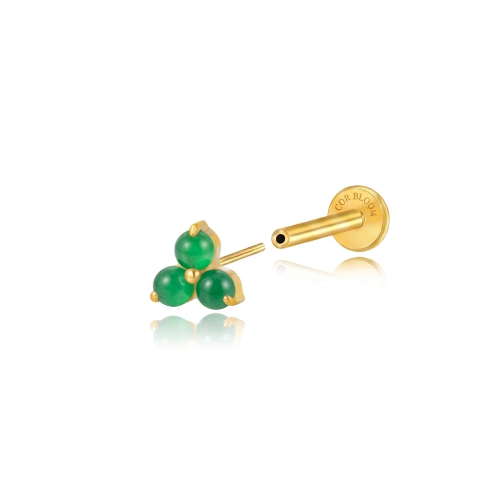 Stud triangle mini Athina en titane - Agate verte