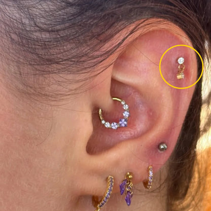 Titanium Mini Duo Dangling Diamond Piercing Stud