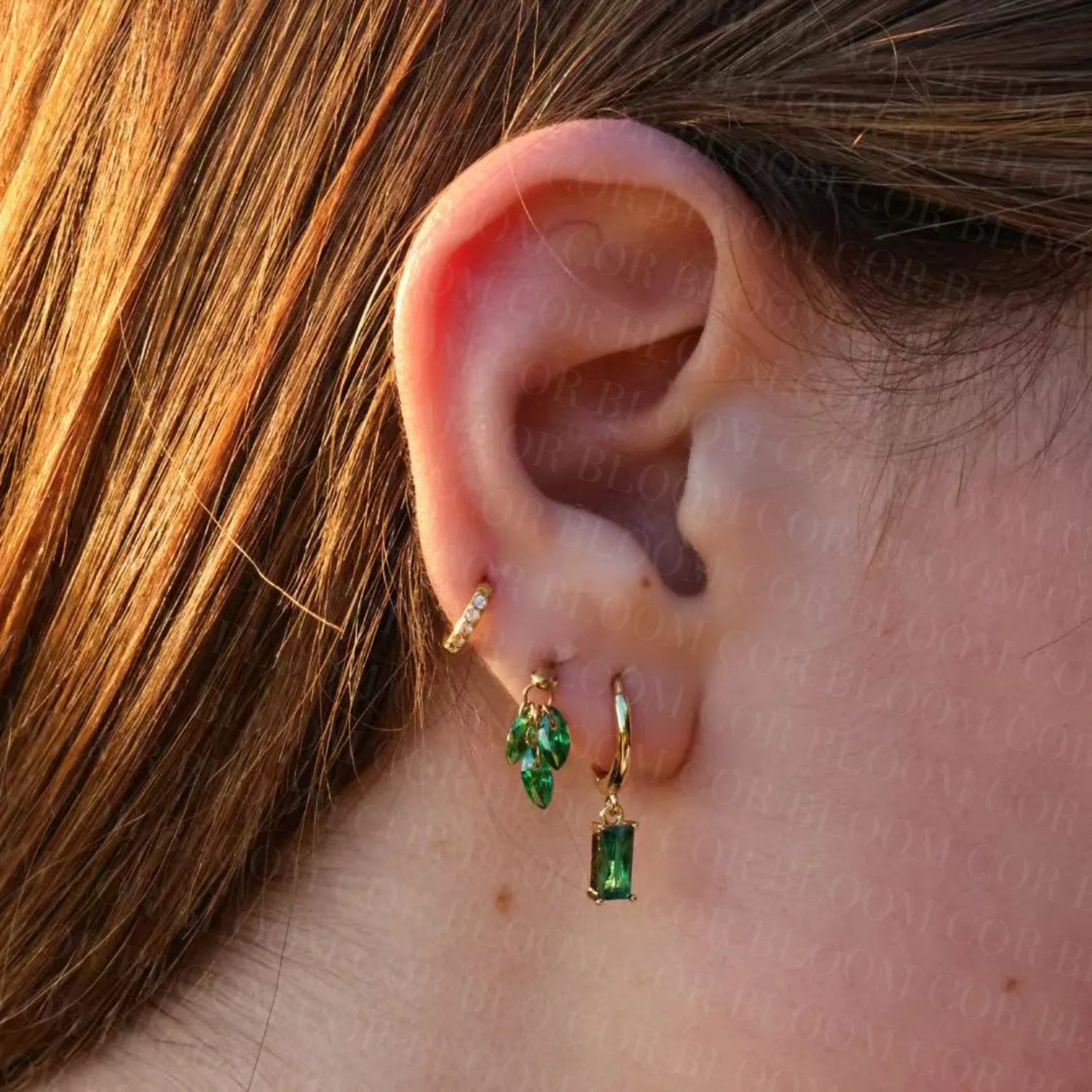 Amelia Green Emerald Baguette Hoop Earrings
